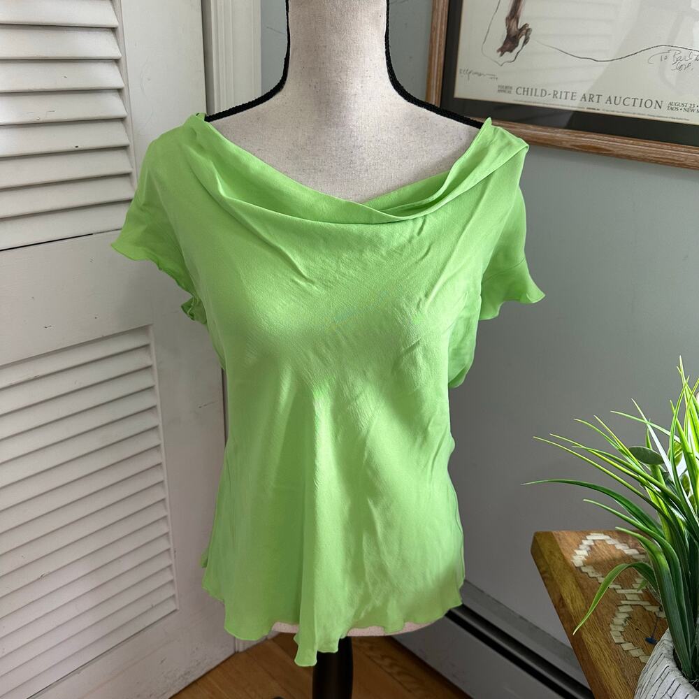 Vintage Allison Taylor Top Womens Large Green Silk Cowl Neck Y2K Fairy Soft Girl